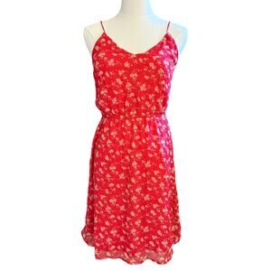 Vero Moda Red Floral Mini Dress XS Lined Spaghetti Strap Spring Summer Sundress
